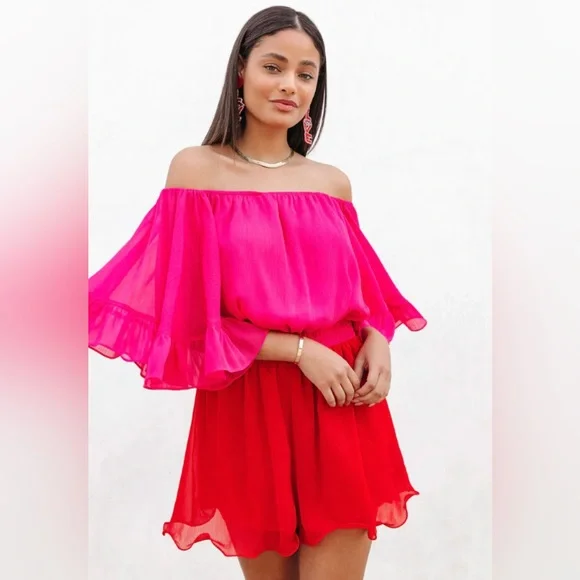 NWT VICI VALENTINA COLORBLOCK OFF THE SHOULDER ROMPER |Size Small - Picture 1 of 6